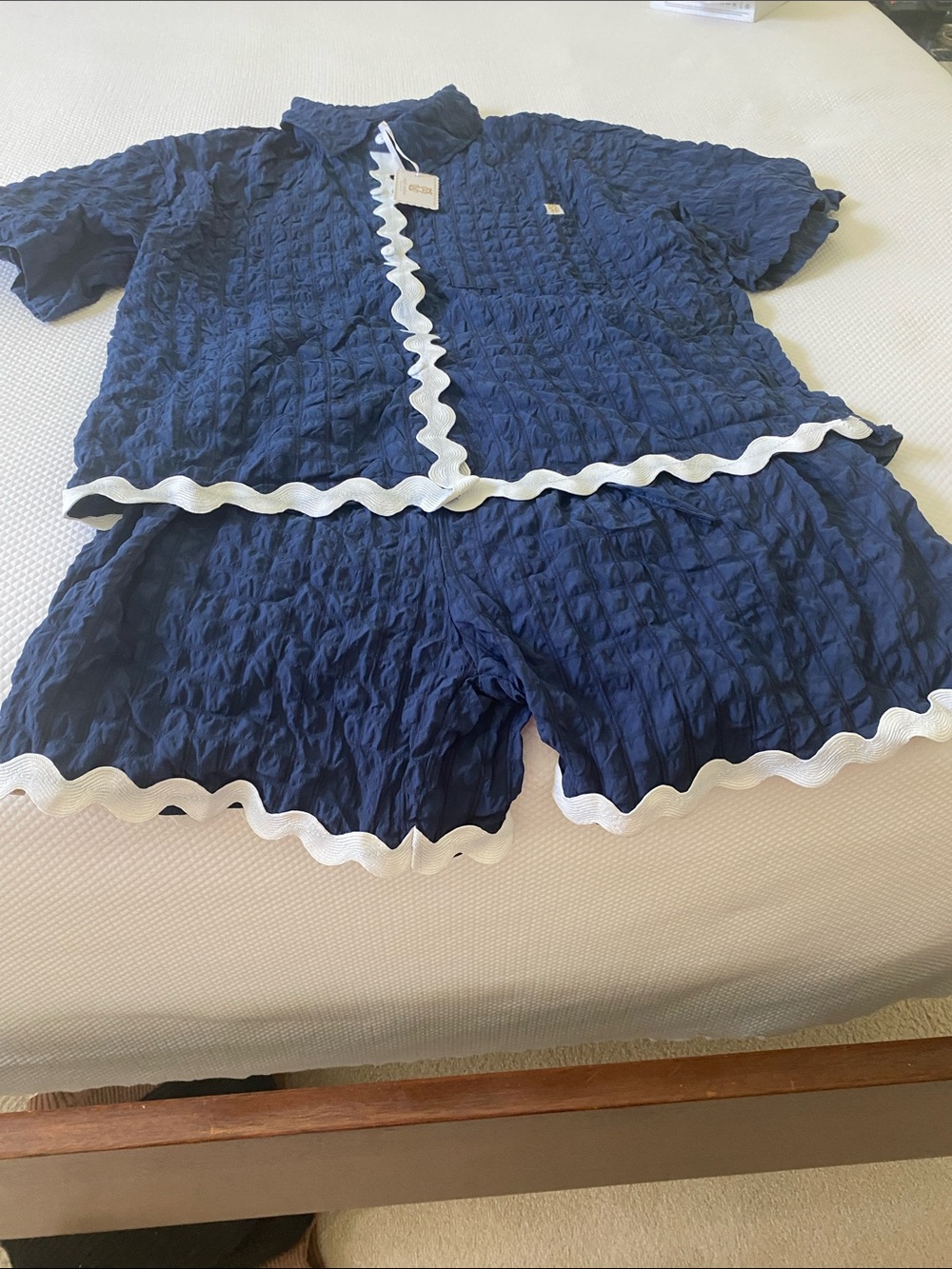 Simply Southern Navy Blue Wavy-Trim Pajama Set